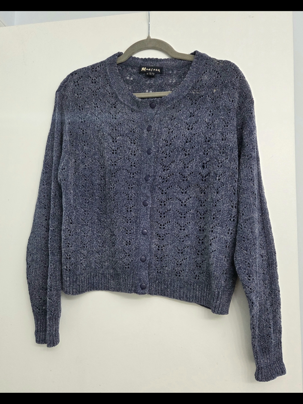 Monsoon Purple Button-Front Eyelet Knit Cardigan